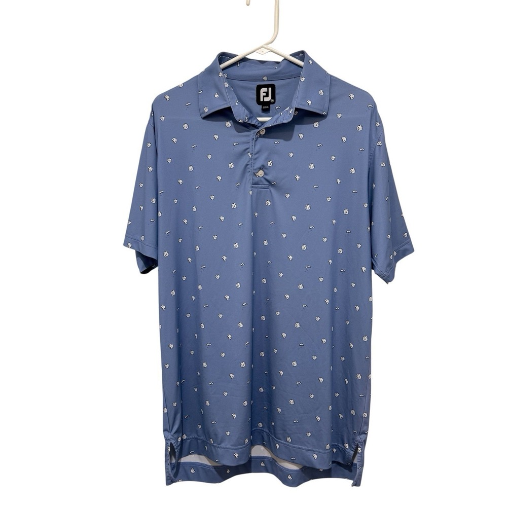 Footjoy Men's Golf Polo Novelty‎ Cookie Print Preppy Performance Blue M